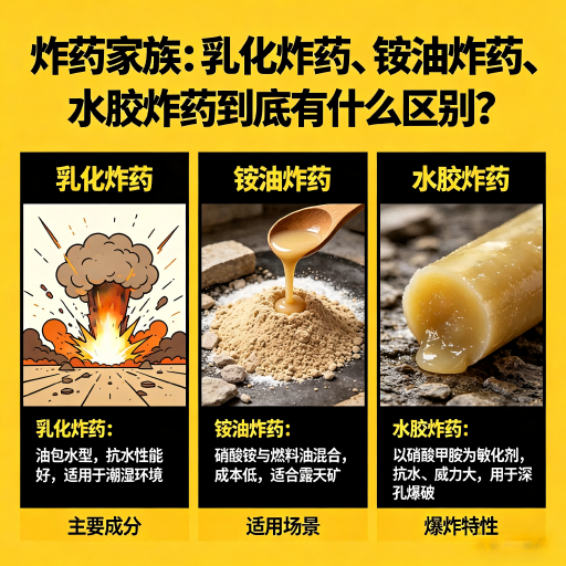 隆尧炸药家族：乳化炸药、铵油炸药、水胶炸药到底有什么区别？